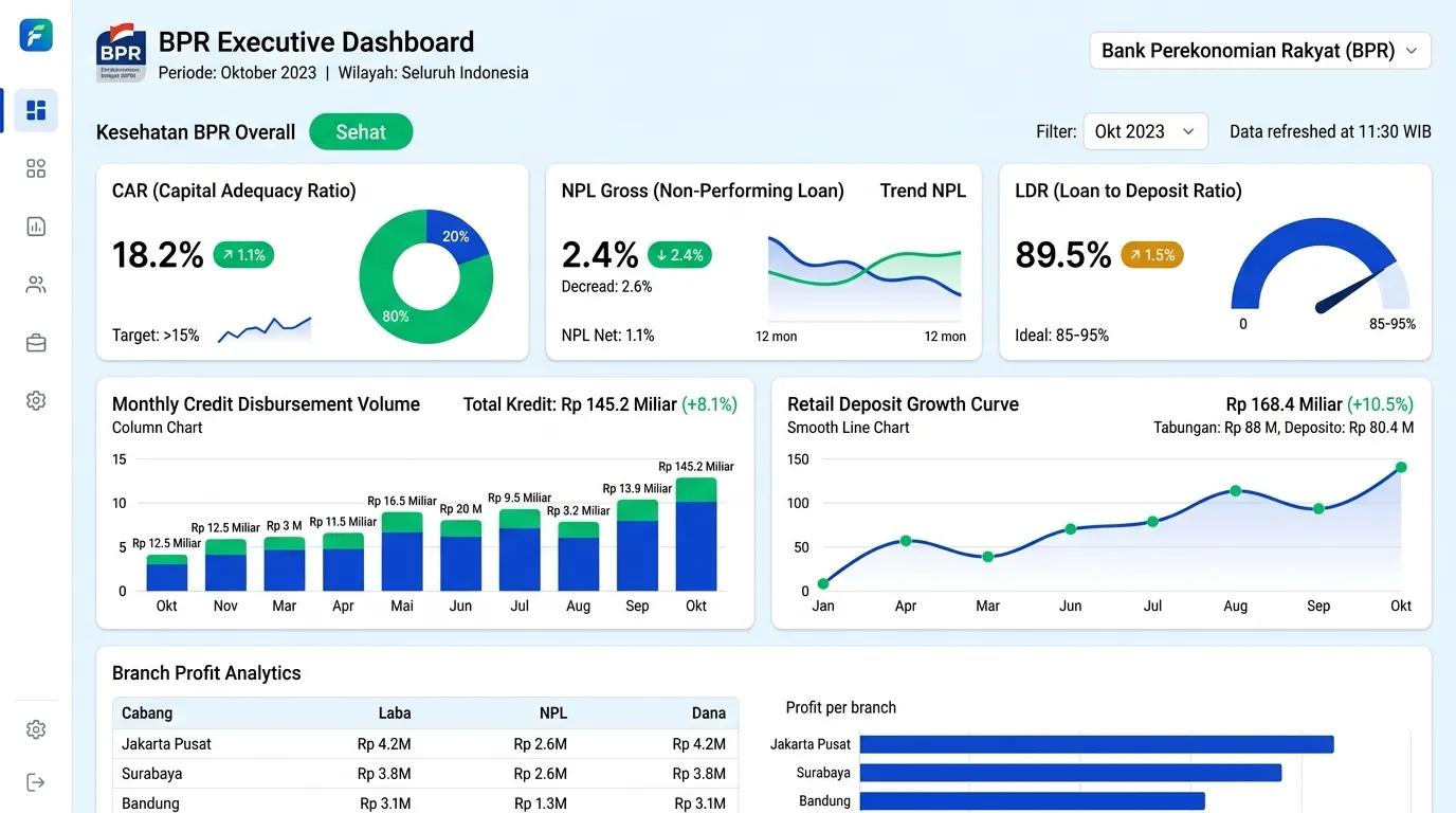 Dasbor analitik performa software BPR modern Heasoft Indonesia
